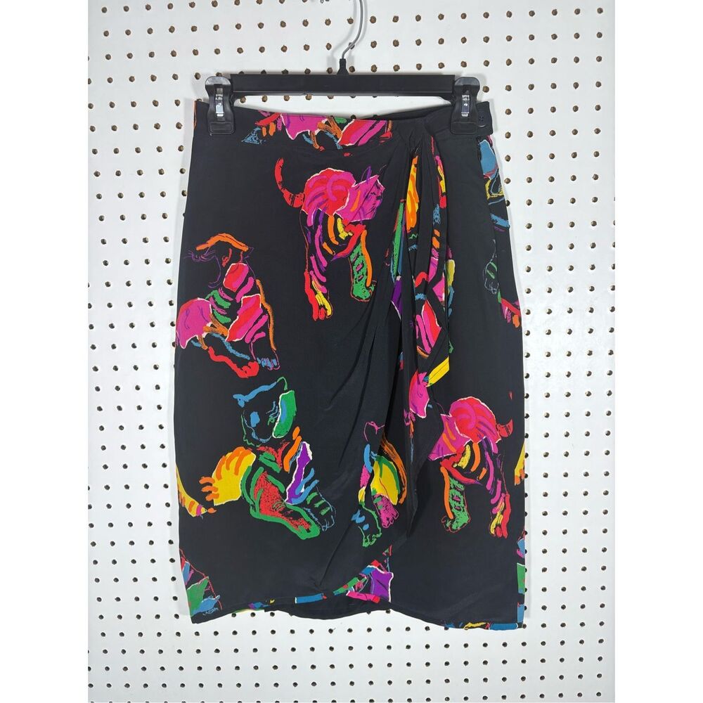 Escada neon silk big cat print skirt size 36 size S